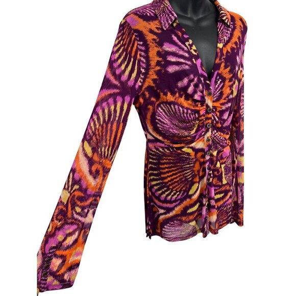 Free People Women Size Large Disco Night Combo Long Sleeve Button-Up Top EUC - Picture 6 of 10